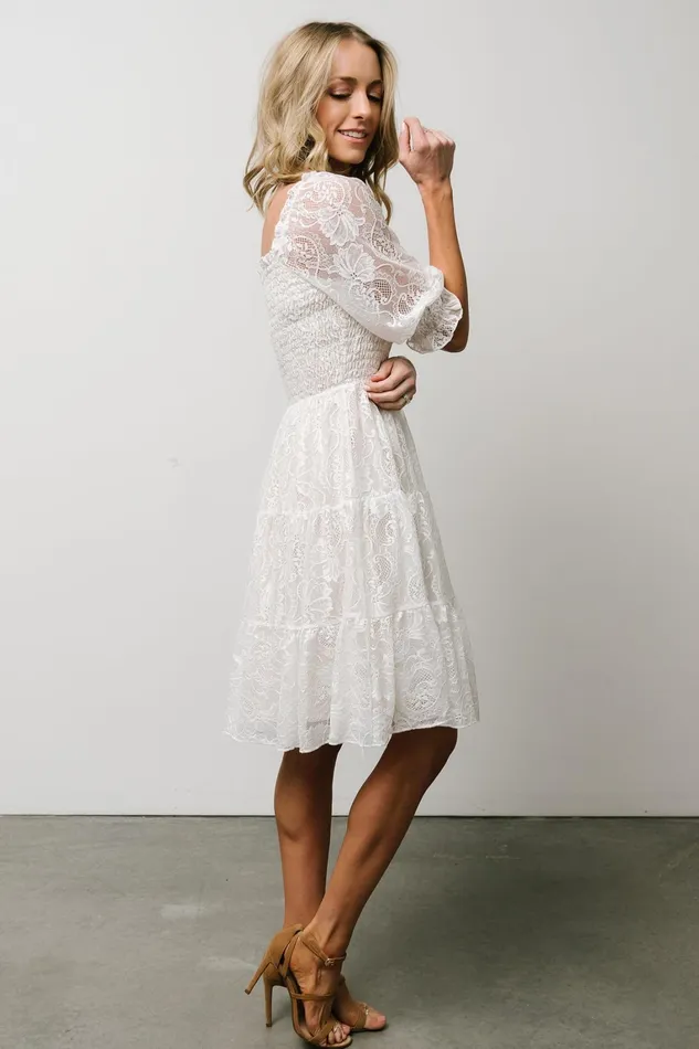 Tate Smocked Lace Short Dress Off White Women Baltic Born Short Dresses