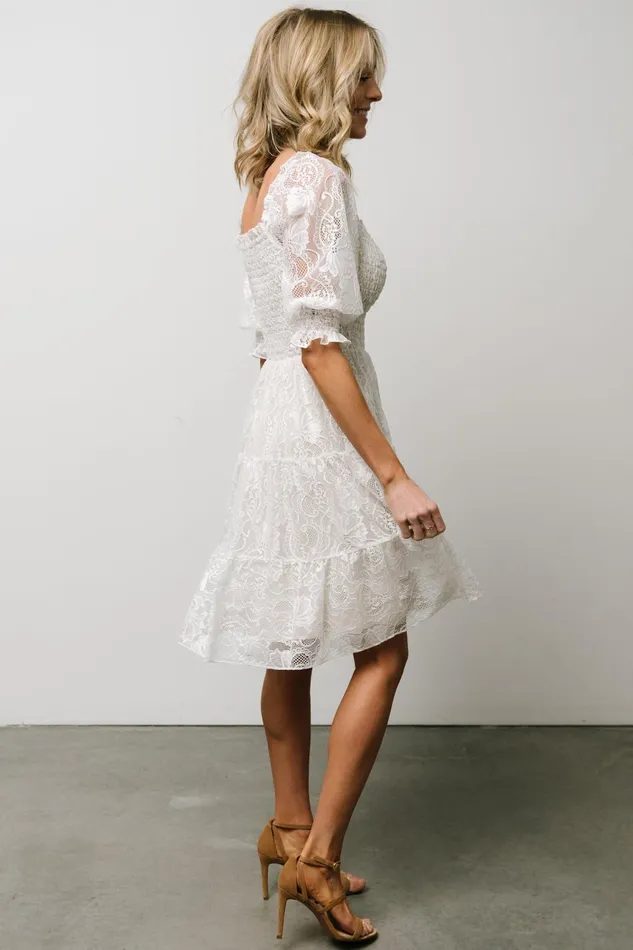 Tate Smocked Lace Short Dress Off White Women Baltic Born Short Dresses