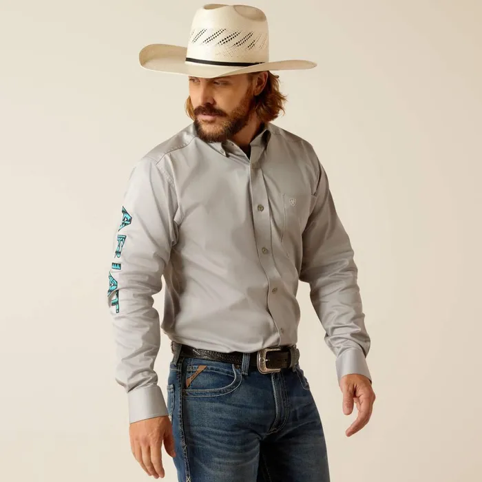 Team Logo Twill Fitted Shirt Light Grey Men Ariat Button Down Shirts