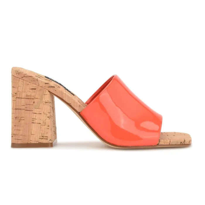 Teice Heeled Slide Sandals Orange Patent Women Nine West Dress