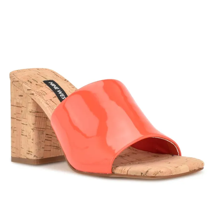 Teice Heeled Slide Sandals Orange Patent Women Nine West Heeled