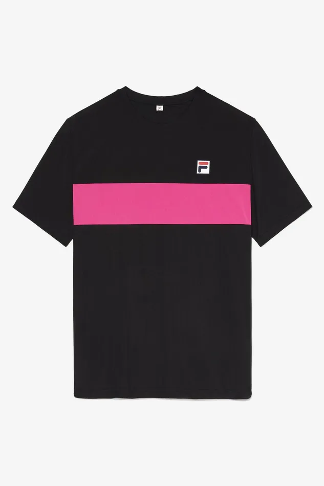 Tennis Men Fila Tennis Essentials Short Sleeve Crew 001 Black Pink Glo