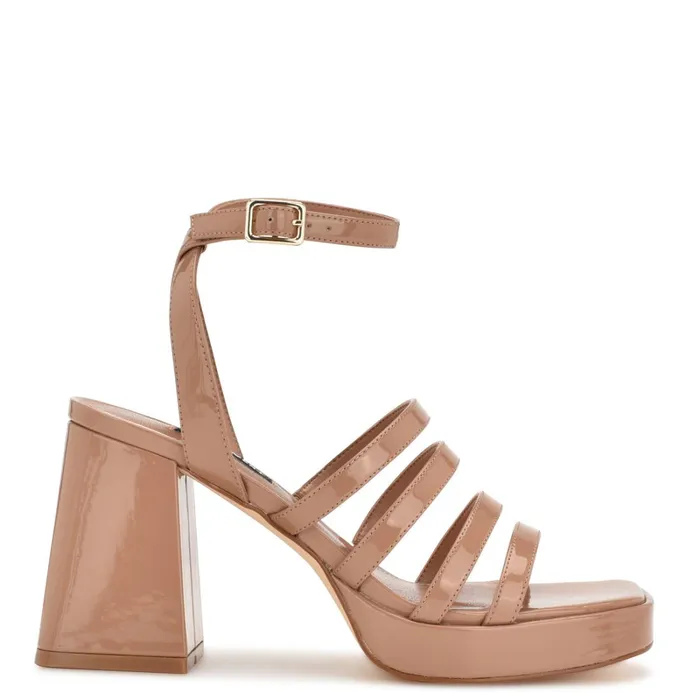 Teriss Strappy Platform Sandals Clay Patent Women Nine West Heeled