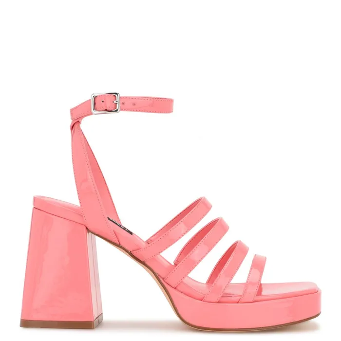 Teriss Strappy Platform Sandals Pink Rose Patent Women Nine West Heeled