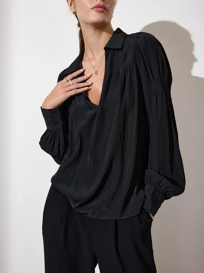 The Anson Blouse Black Onyx Women Brochu Walker Tops