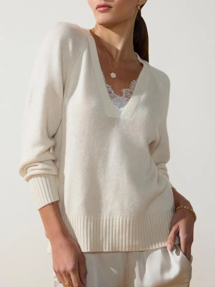 The Ida Lace Vee Looker Ivory Women Brochu Walker Sweaters