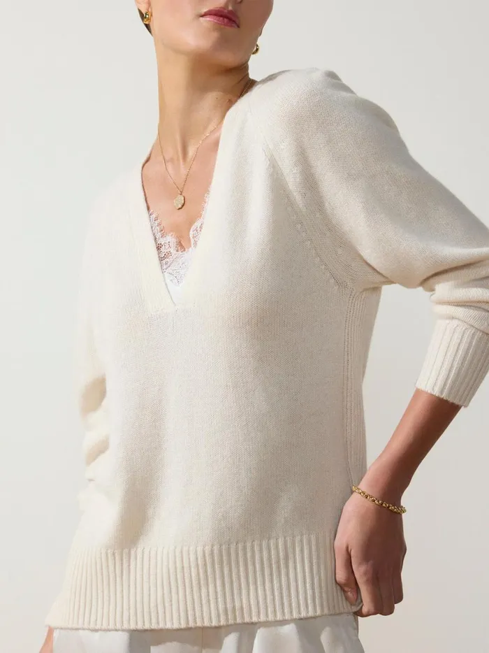 The Ida Lace Vee Looker Ivory Women Brochu Walker Sweaters