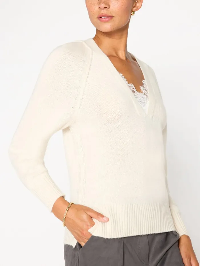 The Ida Lace Vee Looker Ivory Women Brochu Walker Sweaters