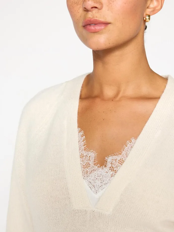 The Ida Lace Vee Looker Ivory Women Brochu Walker Sweaters