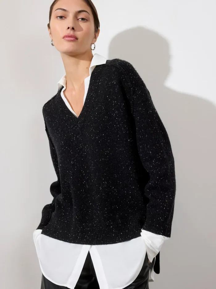 The Looker Layered VNeck Black Multi Women Brochu Walker Sweaters