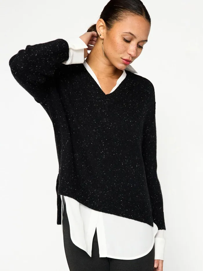 The Looker Layered VNeck Black Multi Women Brochu Walker Sweaters