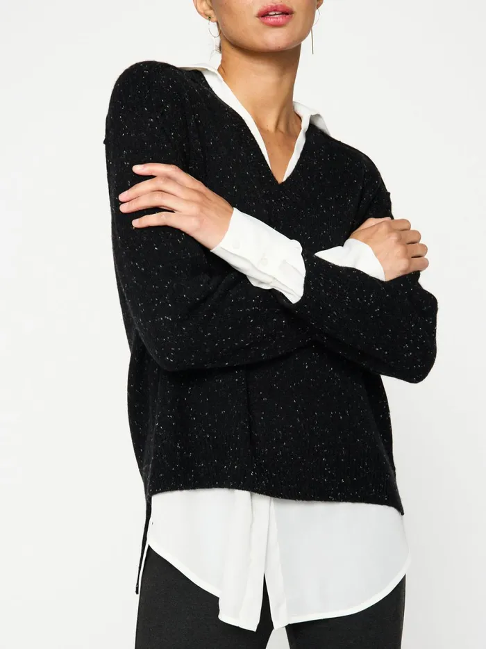 The Looker Layered VNeck Black Multi Women Brochu Walker Sweaters
