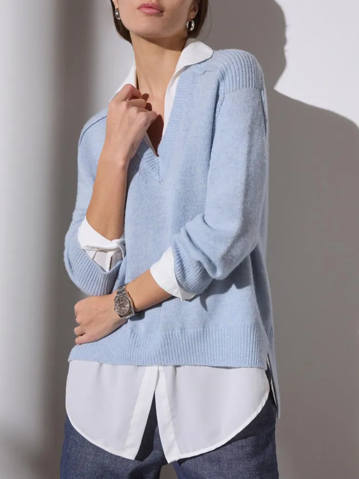 The Looker Layered VNeck Skye Blue Melange With White Underlayer Women Brochu Walker Looker Sweaters The Looker Layered VNeck Skye Blue Melange With White Underlayer Women Brochu Walker Looker Sweaters