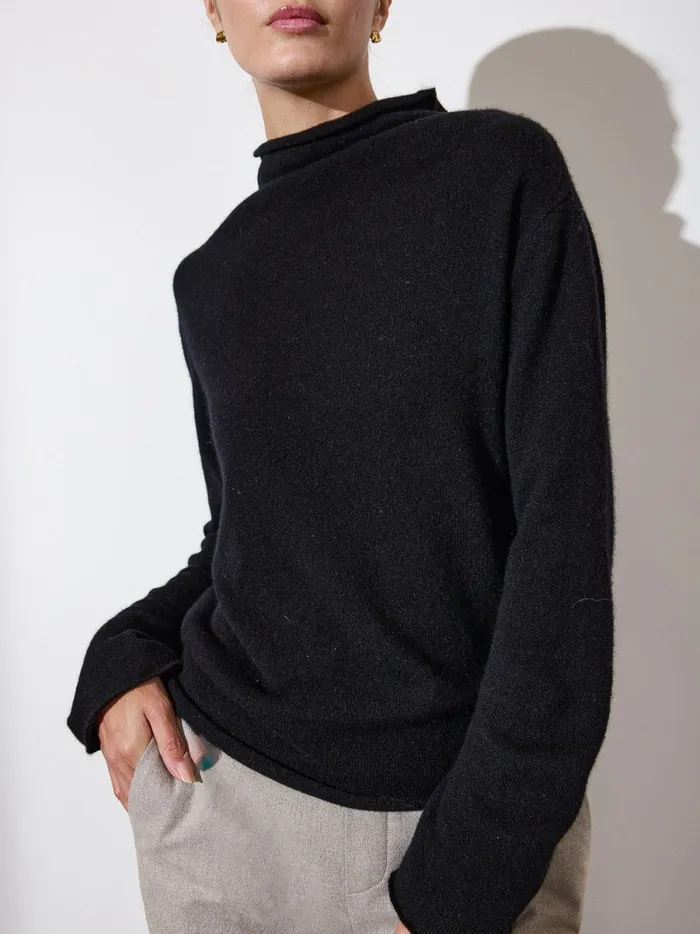 The Rhone Relaxed Funnel Sweater Black Onyx Women Brochu Walker Sweaters