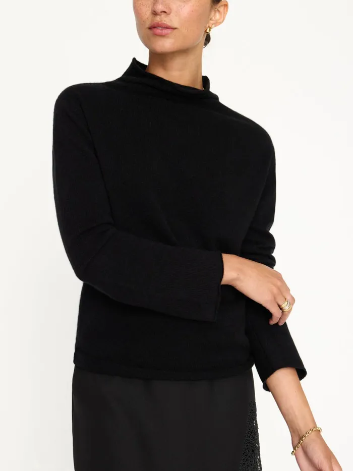 The Rhone Relaxed Funnel Sweater Black Onyx Women Brochu Walker Sweaters