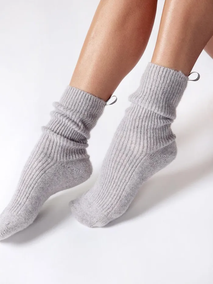 The Ribbed Cashmere Socks Heather Grey Women Brochu Walker 100 Cashmere