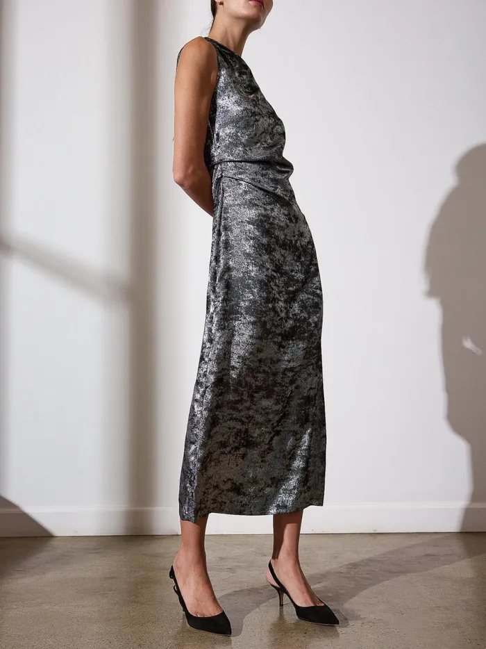 The Trey Draped Waist Dress Galaxy Silver Women Brochu Walker Dresses