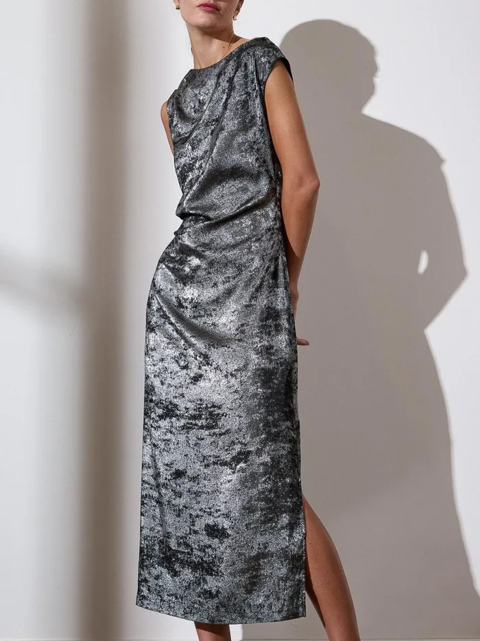 The Trey Draped Waist Dress Galaxy Silver Women Brochu Walker Dresses