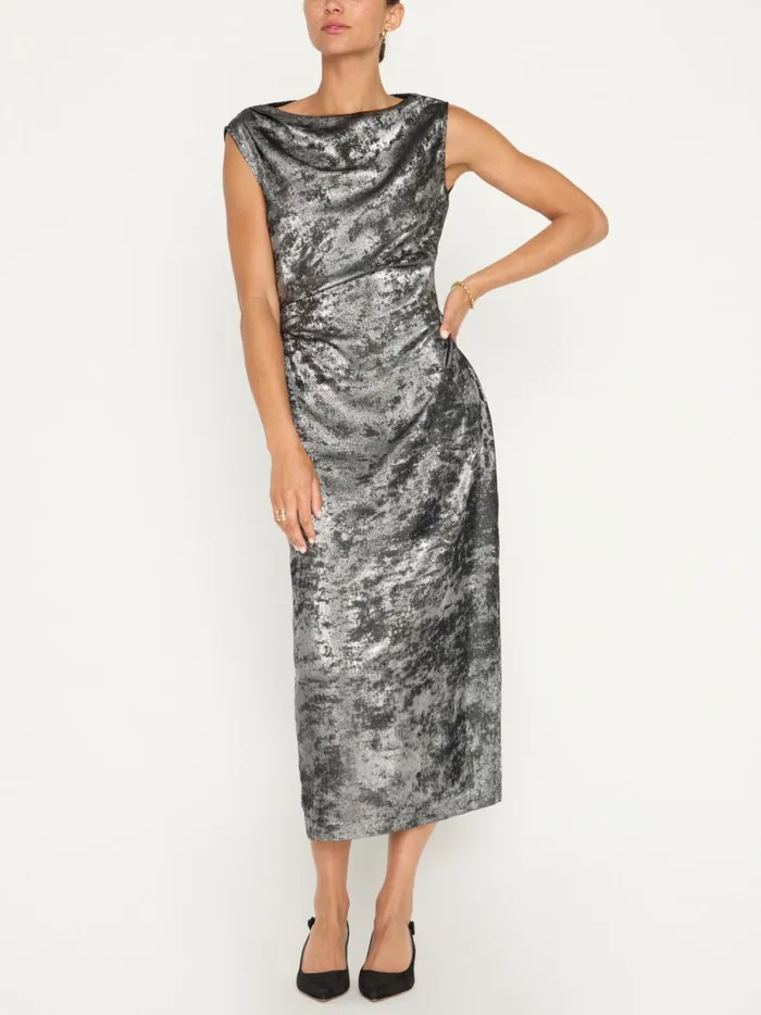 The Trey Draped Waist Dress Galaxy Silver Women Brochu Walker Dresses