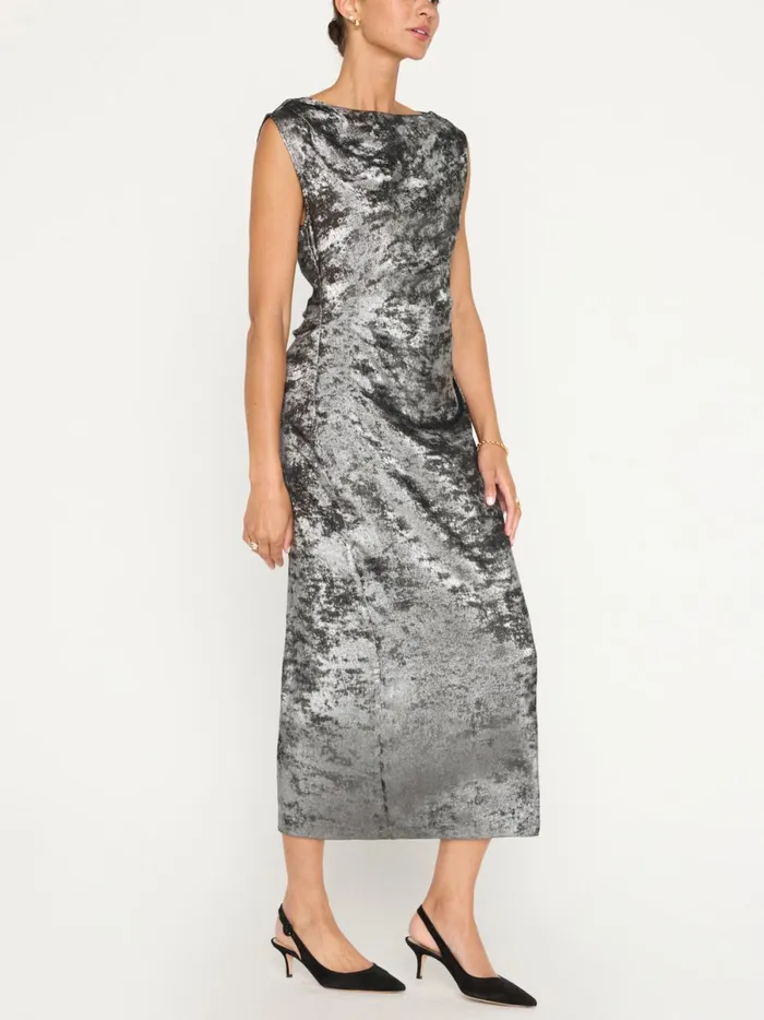 The Trey Draped Waist Dress Galaxy Silver Women Brochu Walker Dresses