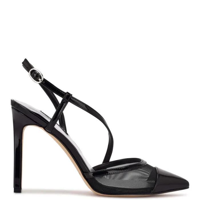 Timie Ankle Strap Pumps Black Patentmesh Women Nine West Pumps