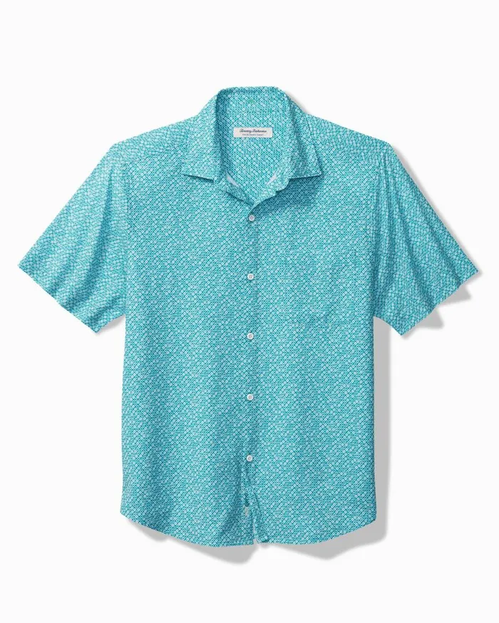 Tommy Bahama Bahama Coast Paquito Geo IslandZone ShortSleeve Shirt Teal Bay Men Shirts