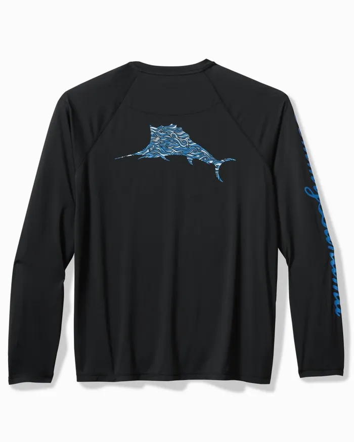 Tommy Bahama Chill Time Surf IslandZone Rash Guard Jet Black Men TShirts