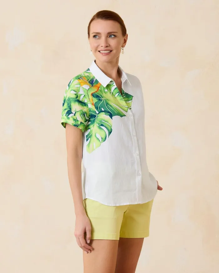 Tommy Bahama Coastalina Frond Escape Linen Camp Shirt White Women Tops and Shirts Tommy Bahama Coastalina Frond Escape Linen Camp Shirt White Women Tops and Shirts