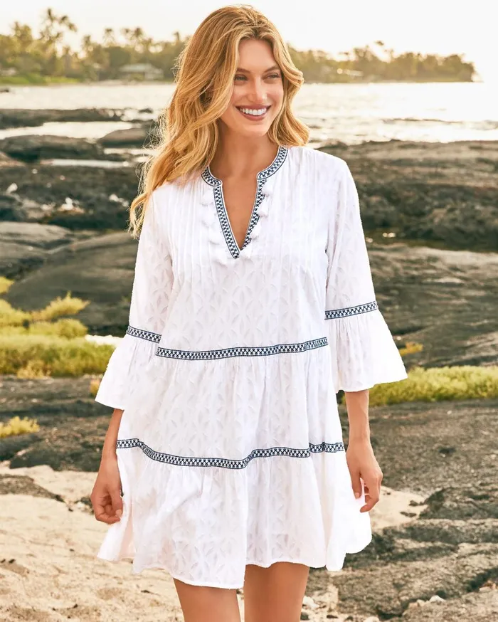 Tommy Bahama Cotton Clip Embroidered Coverup Dress White Women Dresses