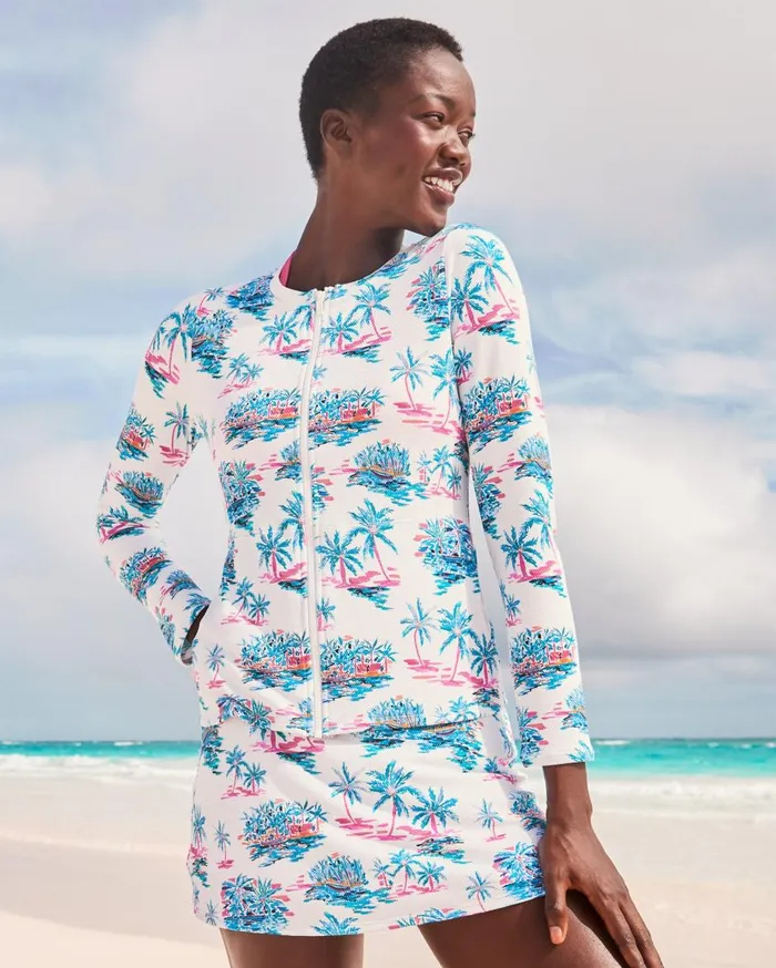 Tommy Bahama Island Cays Tropical Oasis Rash Guard White Women Rash Guards