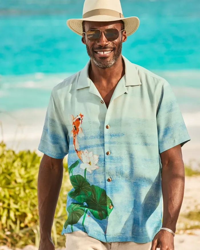 Tommy Bahama Kayo Koi Silk Camp Shirt Arroyo Blue Men Shirts Tommy Bahama Kayo Koi Silk Camp Shirt Arroyo Blue Men Shirts