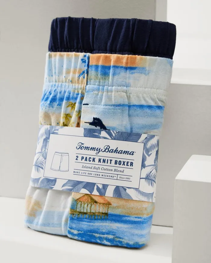 Tommy Bahama Knit Boxers 8211 2Pack Beach Blue MenBig and Tall Underwear Tommy Bahama Knit Boxers 8211 2Pack Beach Blue MenBig and Tall Underwear