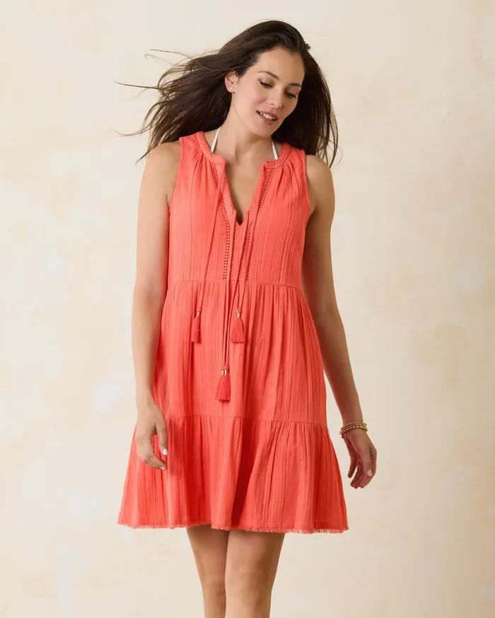 Tommy Bahama Mykonos Textured Gauze Coverup Dress Burnt Coral Women Dresses Tommy Bahama Mykonos Textured Gauze Coverup Dress Burnt Coral Women Dresses