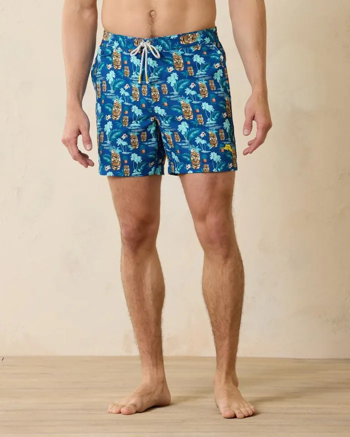 Tommy Bahama Naples Pom Palms 6Inch Swim Trunks Blue Allure Men Swim and Boardshorts