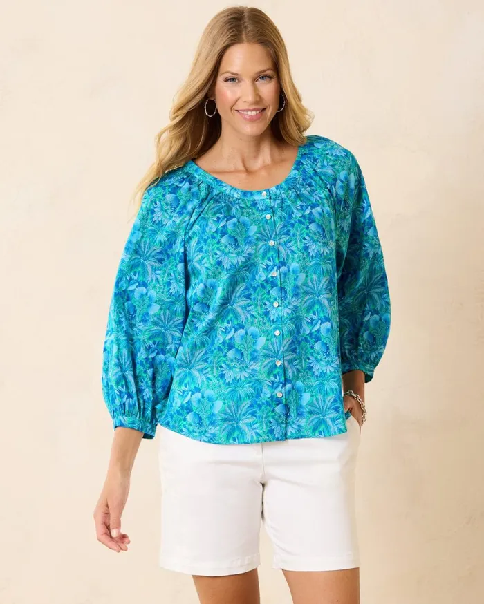Tommy Bahama Oceanside Views Talulla Silk Camp Shirt Coconut Women Tops and Shirts Tommy Bahama Oceanside Views Talulla Silk Camp Shirt Coconut Women Tops and Shirts
