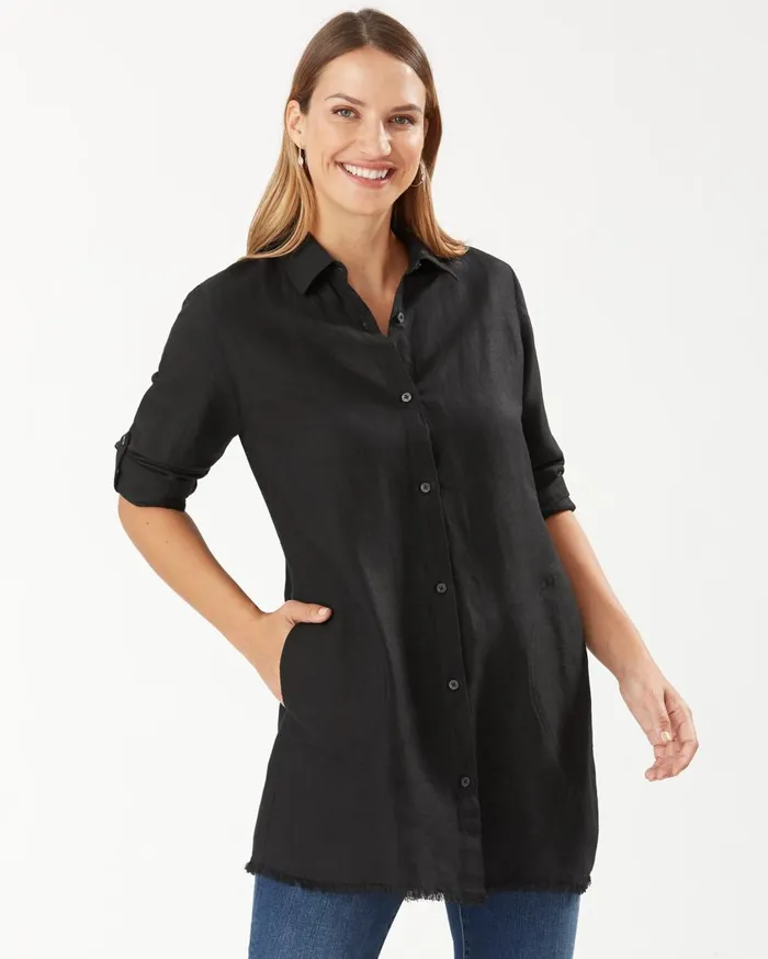 Tommy Bahama St Lucia LinenBlend Boyfriend Beach Shirt Black Women Coverups Tommy Bahama St Lucia LinenBlend Boyfriend Beach Shirt Black Women Coverups