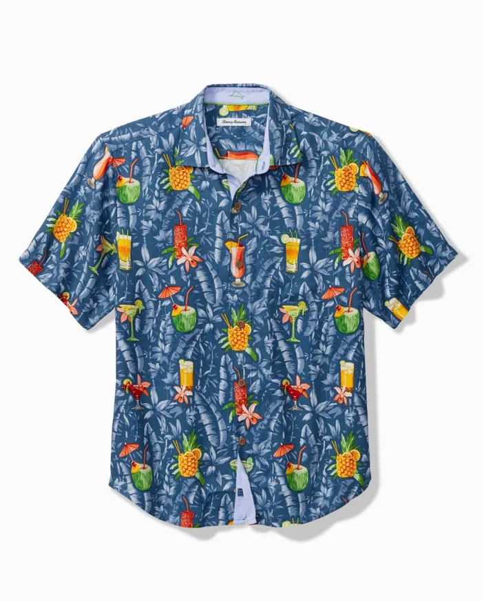 Tommy Bahama Tide One On Silk Camp Shirt Dockside Blue Men Shirts