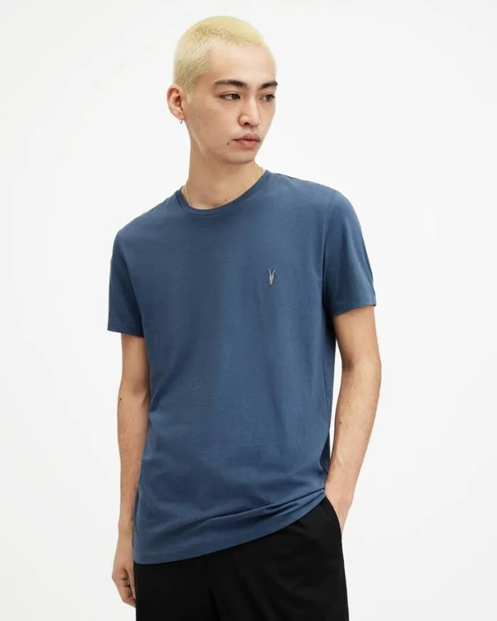 Tonic Crew Neck Slim Ramskull TShirt Admiral Blue Men AllSaints TShirts