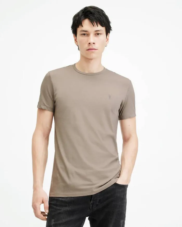 Tonic Crew Neck Slim Ramskull TShirt Chestnut Taupe Men AllSaints TShirts