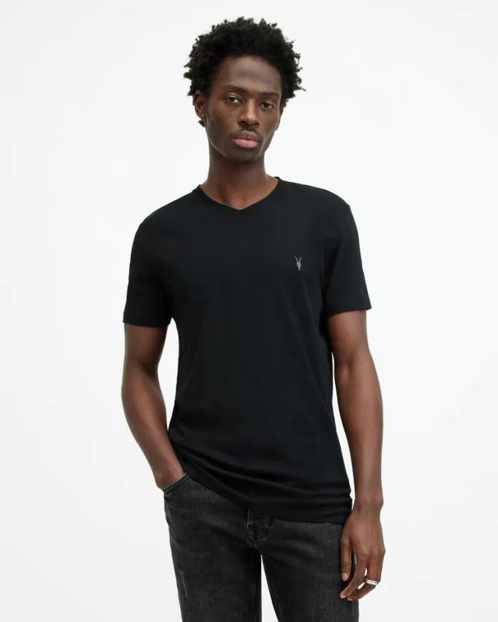 Tonic VNeck Slim Fit Ramskull TShirt Jet Black Men AllSaints TShirts
