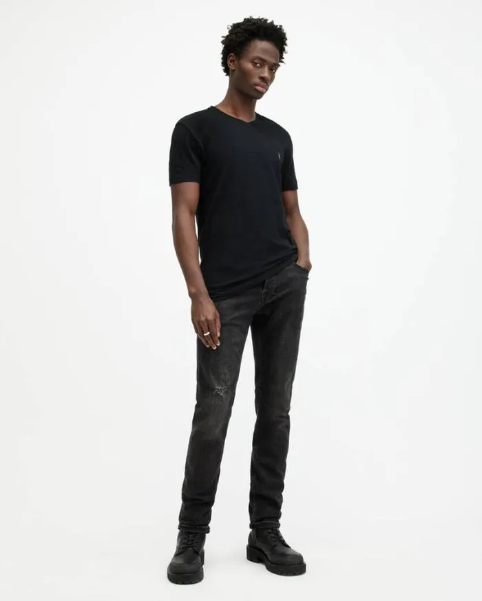 Tonic VNeck Slim Fit Ramskull TShirt Jet Black Men AllSaints TShirts