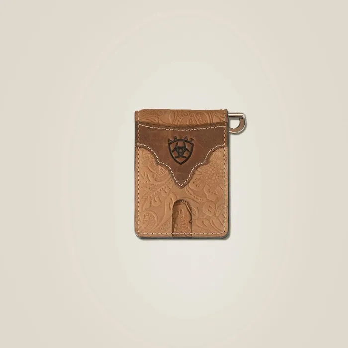 Tooled Leather Clip Wallet Brown Men Ariat Bags and Wallets