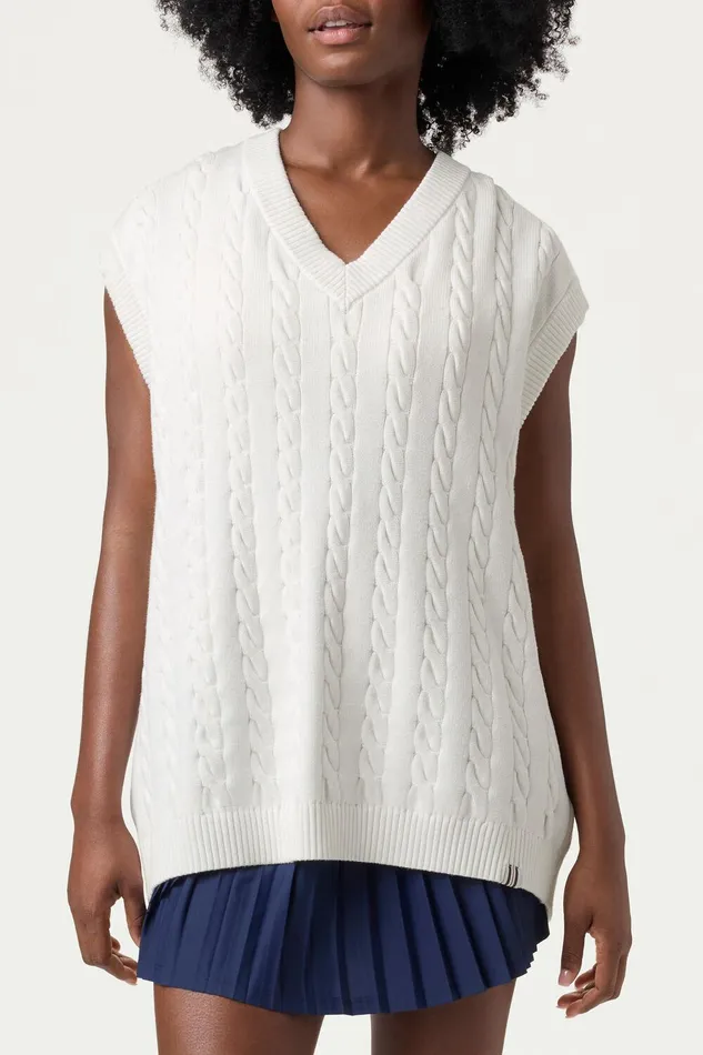 Tops and TShirts Women Fila Baseline Cable Knit Vest 100 White Tops and TShirts Women Fila Baseline Cable Knit Vest 100 White