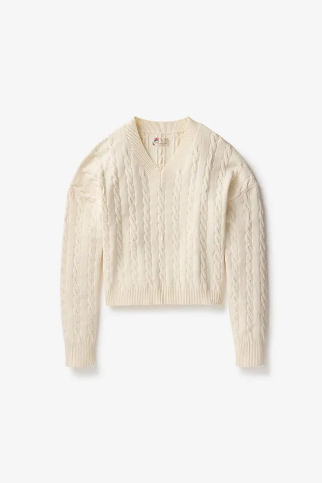 Tops and TShirts Women Fila Baseline Chunky VNeck Sweater 920 Gardenia