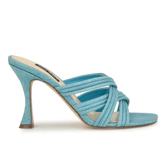 Tracee Heeled Slide Sandals Medium Blue Women Nine West High Heels