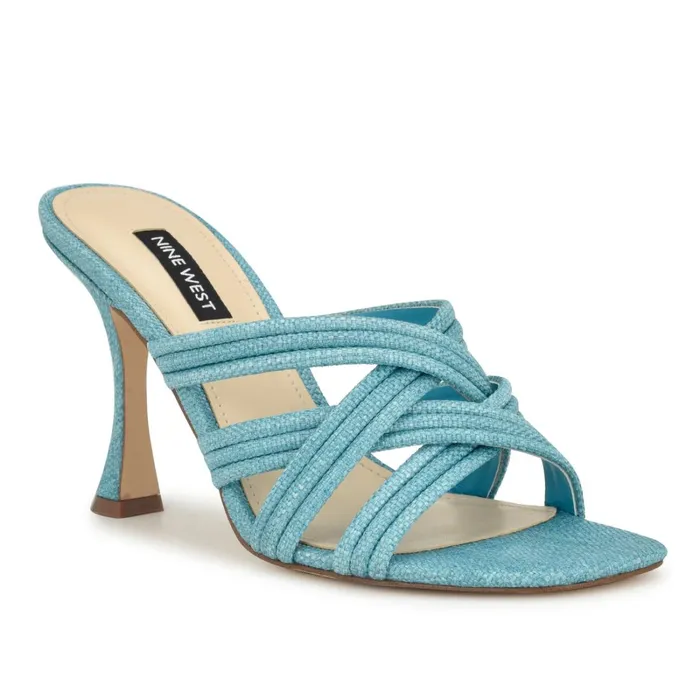 Tracee Heeled Slide Sandals Medium Blue Women Nine West High Heels Tracee Heeled Slide Sandals Medium Blue Women Nine West High Heels