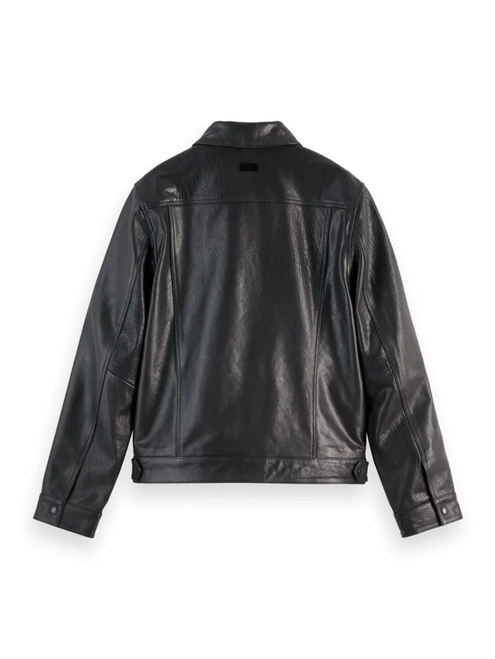 TRUCKER LEATHER JACKET Black Men Scotch and Soda Jackets and Coats