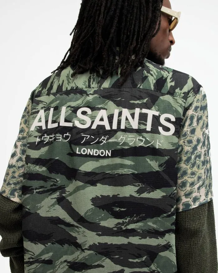 Underground Camouflage Print Logo Shirt Ash Khaki Green Men AllSaints Shirts