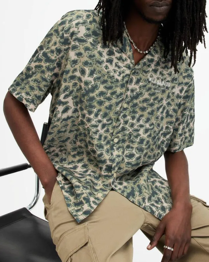 Underground Camouflage Print Logo Shirt Ash Khaki Green Men AllSaints Shirts Underground Camouflage Print Logo Shirt Ash Khaki Green Men AllSaints Shirts