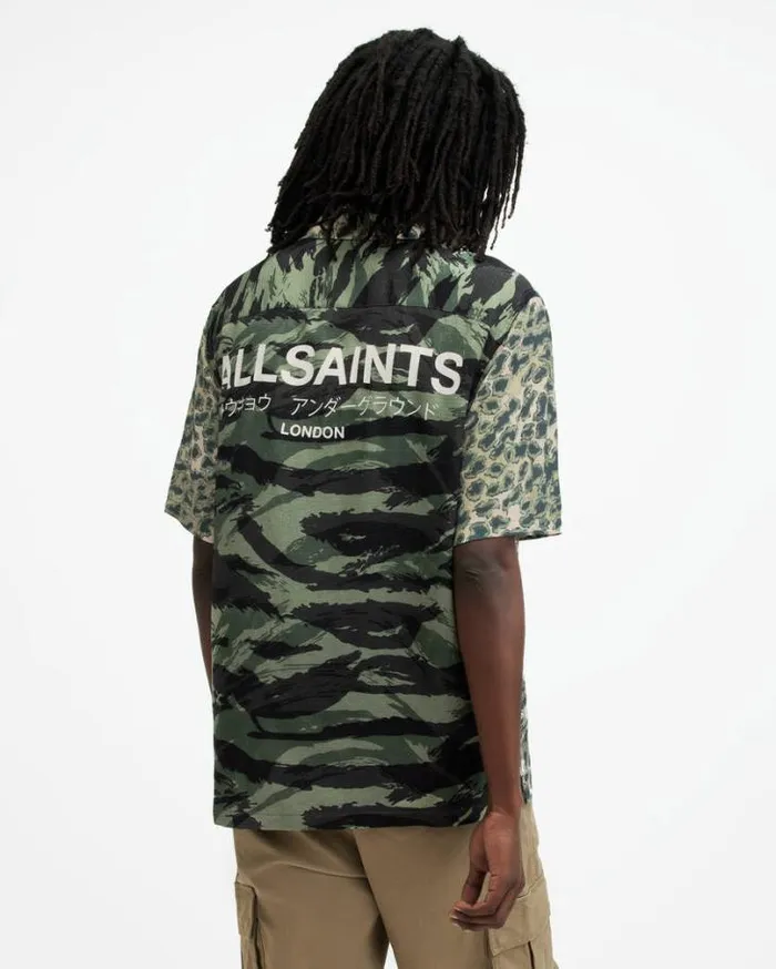 Underground Camouflage Print Logo Shirt Ash Khaki Green Men AllSaints Shirts Underground Camouflage Print Logo Shirt Ash Khaki Green Men AllSaints Shirts